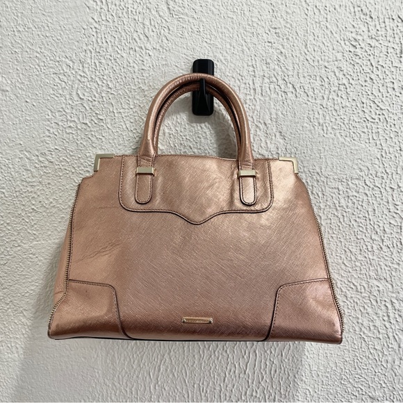 Rebecca Minkoff Amorous Saffiano Leather Satchel Tote Rose Gold Bag - Picture 2 of 6